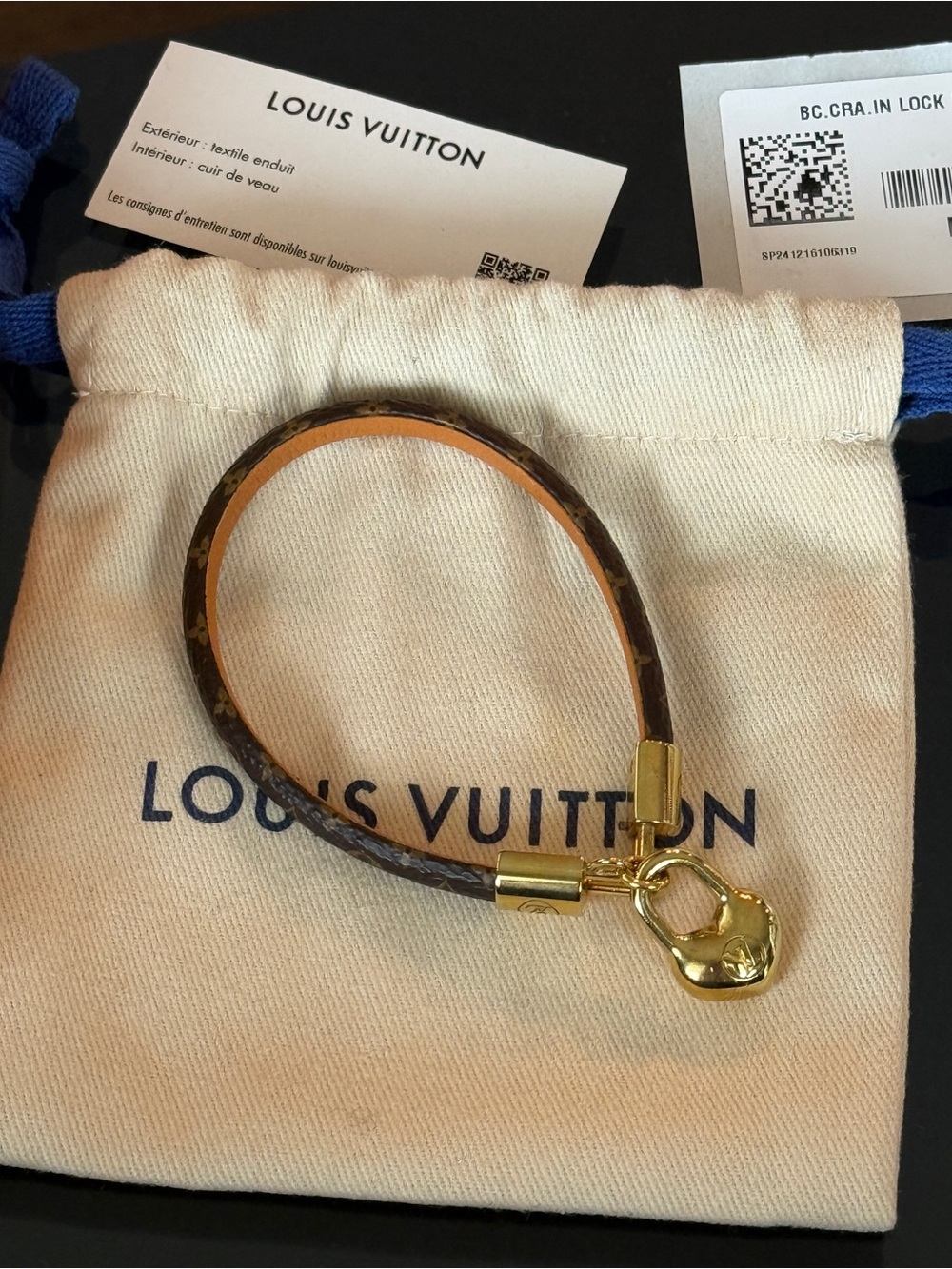NWT Louis Vuitton Brown Monogram Leather Bracelet with Gold Hardware